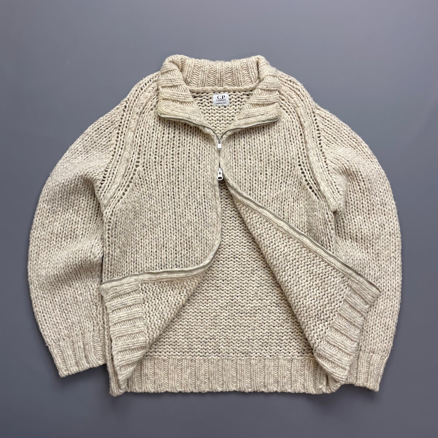 C.P. Company Beige Chunky Knit Zip-Through AW03 Jumper