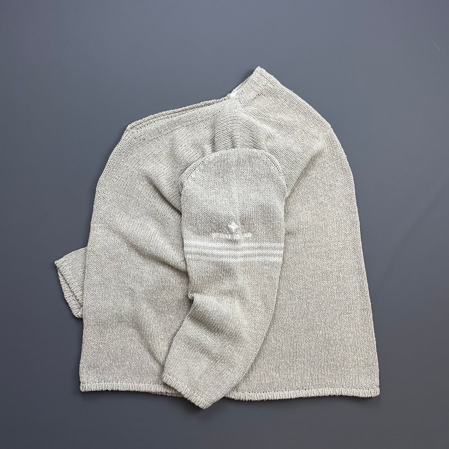 Stone Island Beige SS98 Relaxed Fit Sleeve Spellout Knit Jumper