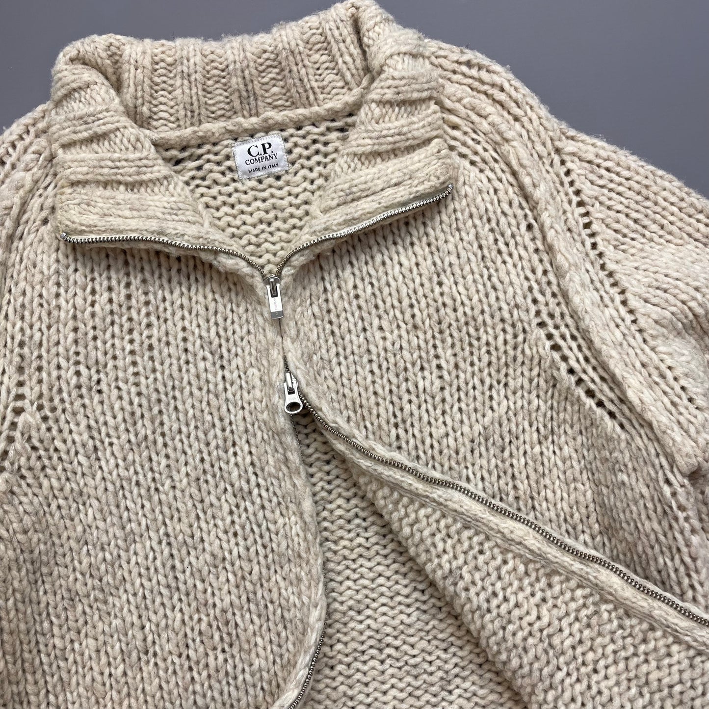 C.P. Company Beige Chunky Knit Zip-Through AW03 Jumper