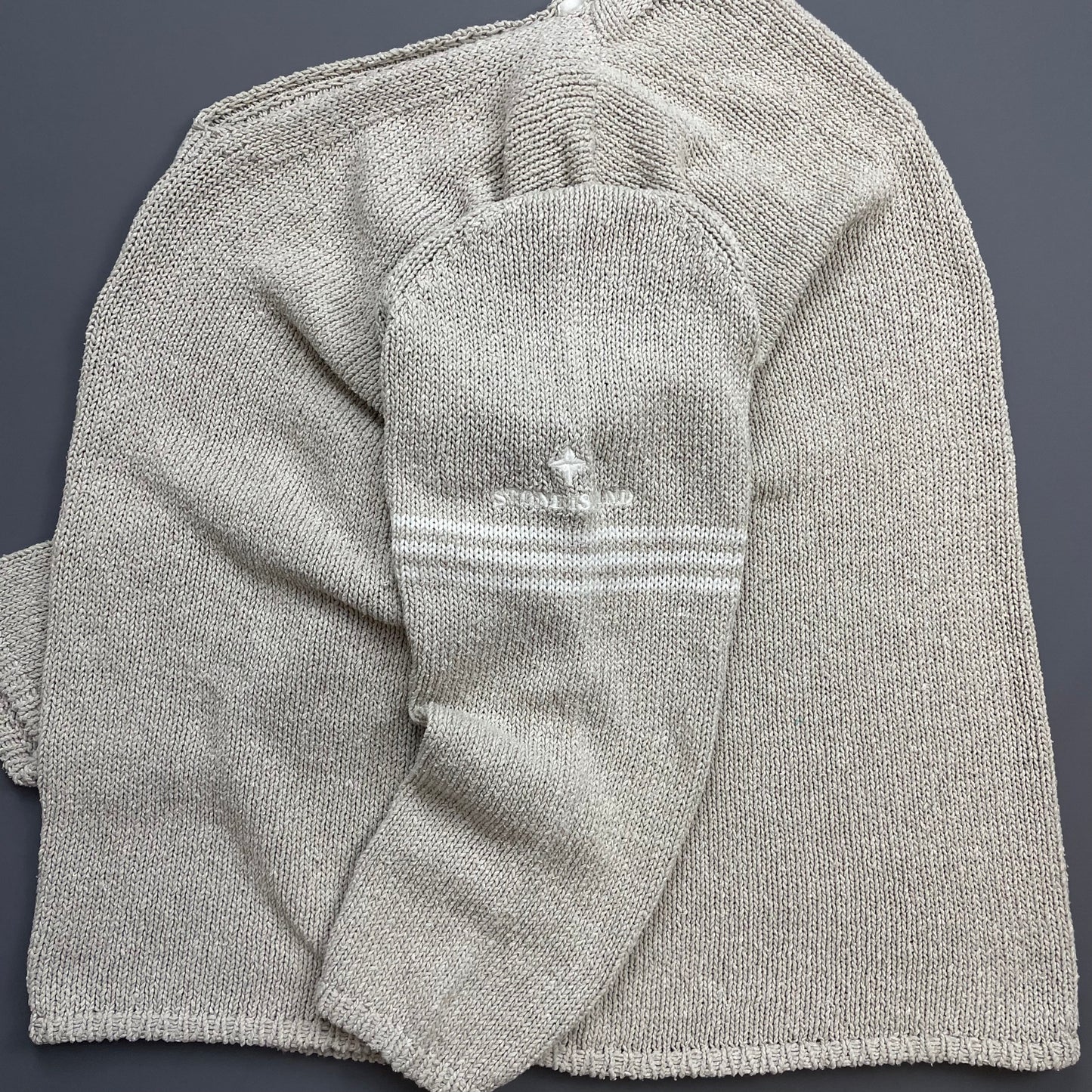 Stone Island Beige SS98 Relaxed Fit Sleeve Spellout Knit Jumper