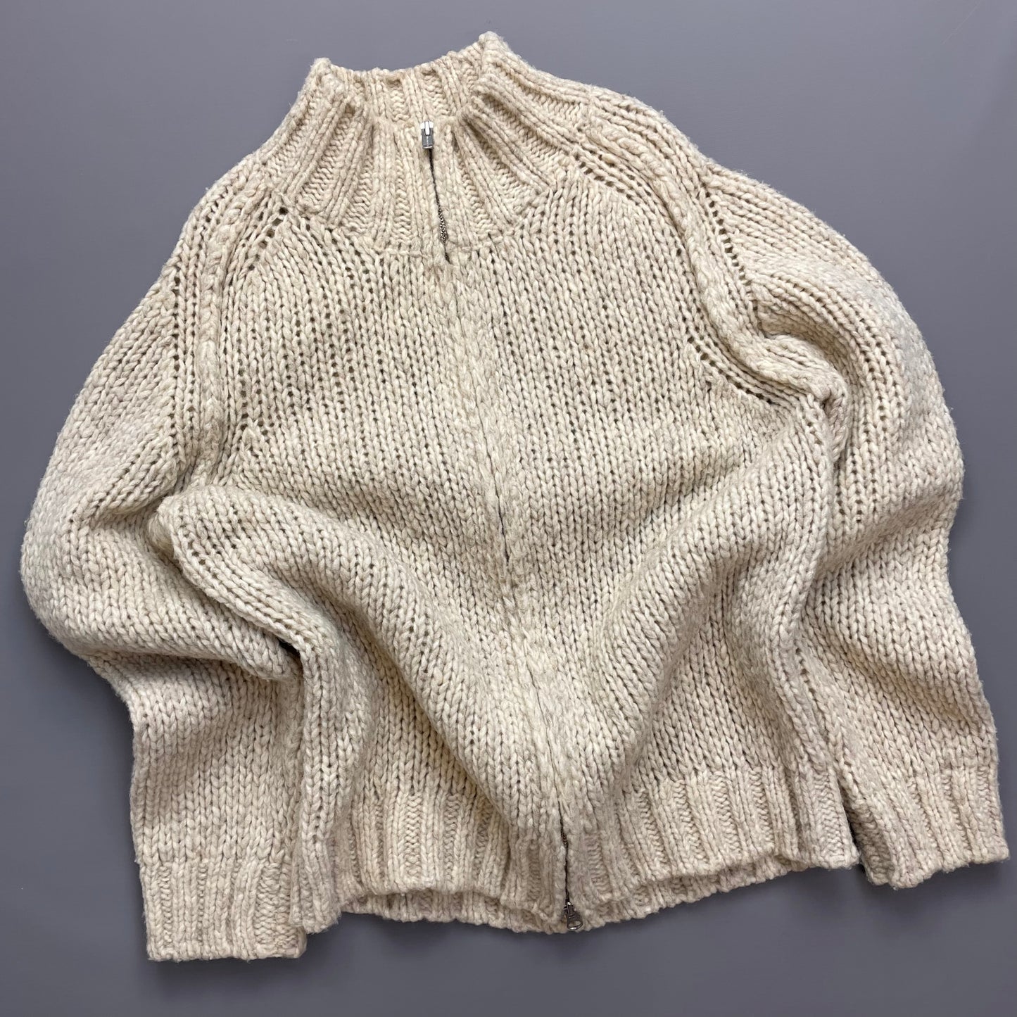 C.P. Company Beige Chunky Knit Zip-Through AW03 Jumper