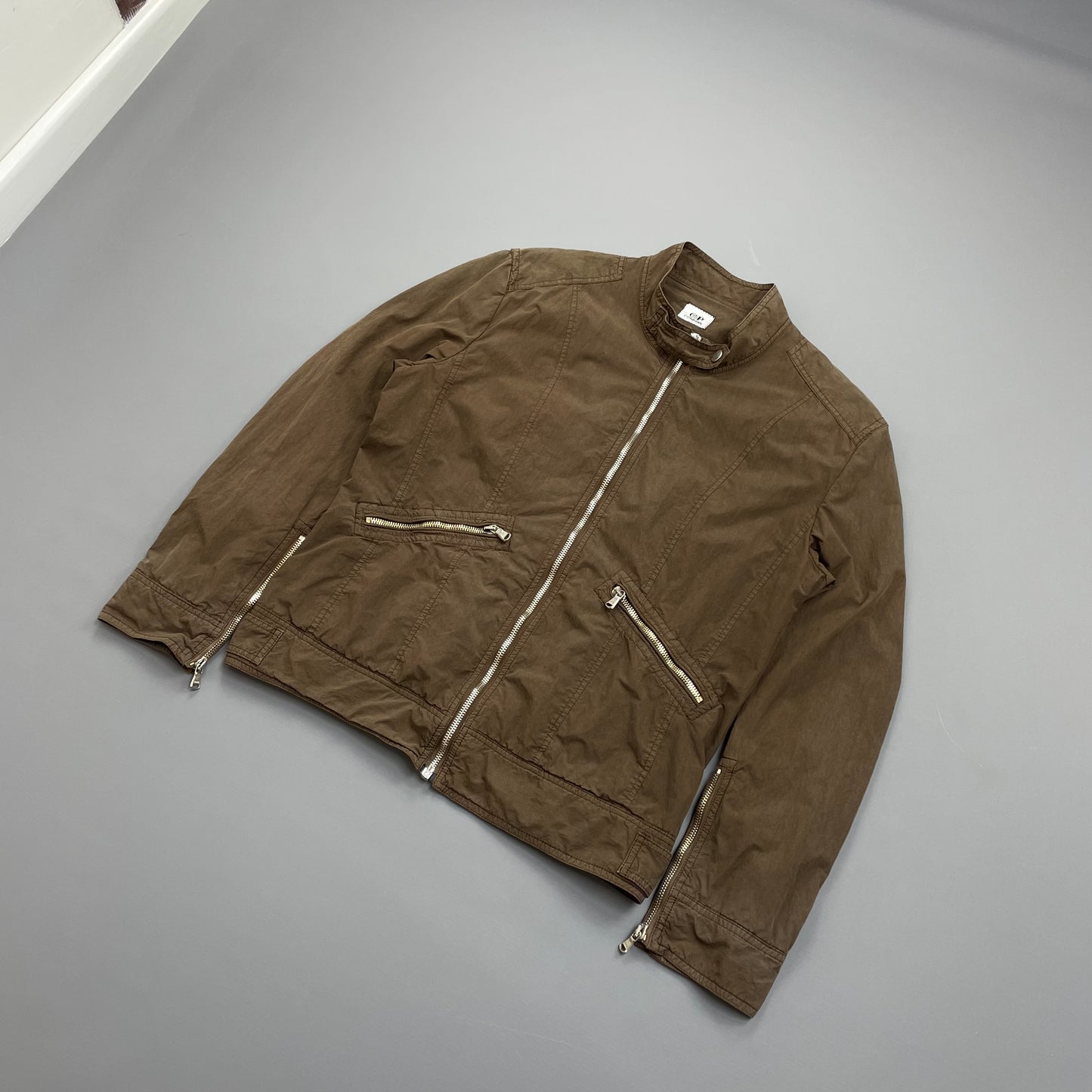 C.P. Company Brown Zip Cotton Biker Jacket
