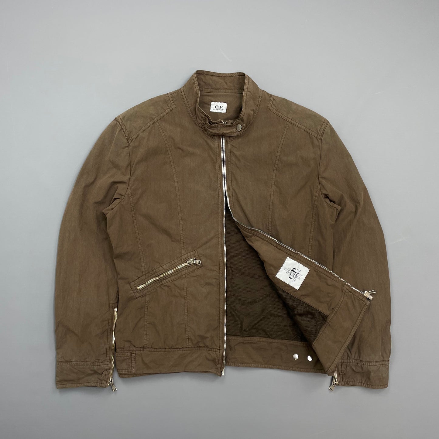 C.P. Company Brown Zip Cotton Biker Jacket