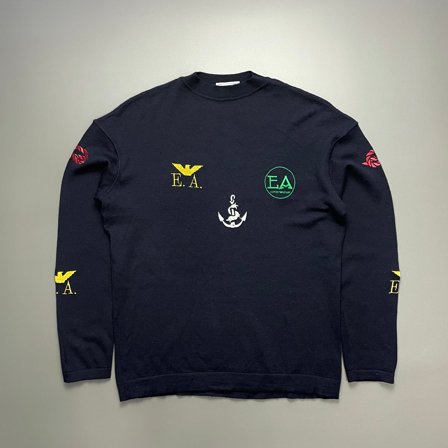Emporio Armani Navy 90s Patch Logo Virgin Wool Knit Jumper