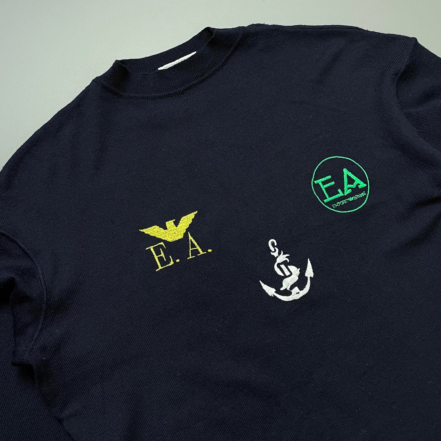 Emporio Armani Navy 90s Patch Logo Virgin Wool Knit Jumper