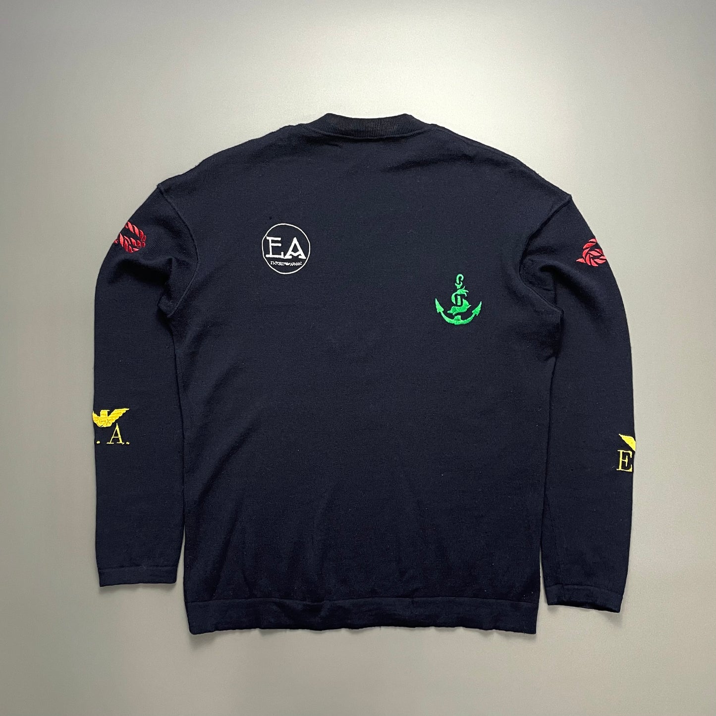 Emporio Armani Navy 90s Patch Logo Virgin Wool Knit Jumper