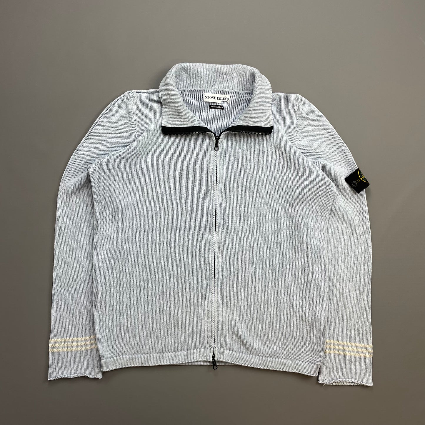 Stone Island Light Blue SS03 Silk Zip-Through Jumper