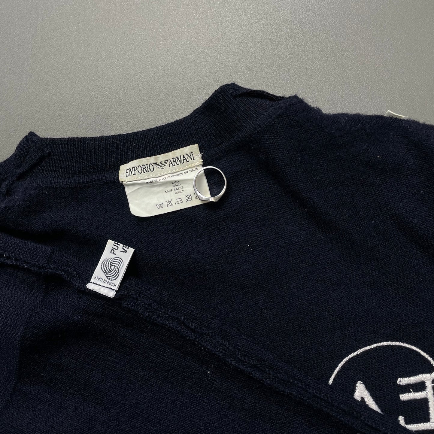 Emporio Armani Navy 90s Patch Logo Virgin Wool Knit Jumper