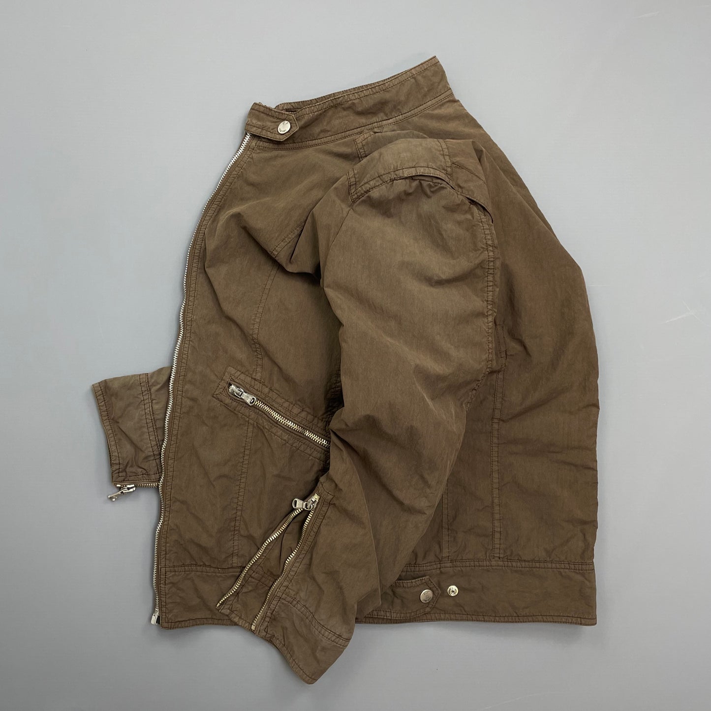C.P. Company Brown Zip Cotton Biker Jacket