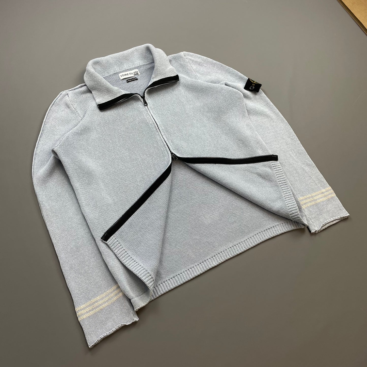 Stone Island Light Blue SS03 Silk Zip-Through Jumper