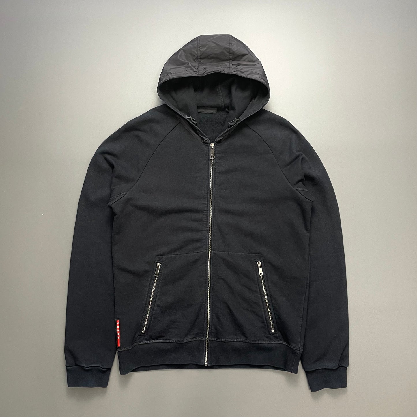Prada Sport Black 2016 Nylon Hood Zip-Through Hoodie