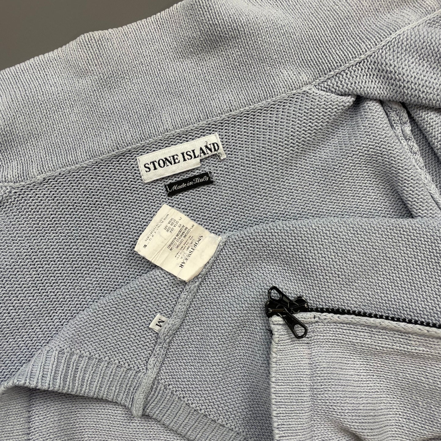 Stone Island Light Blue SS03 Silk Zip-Through Jumper