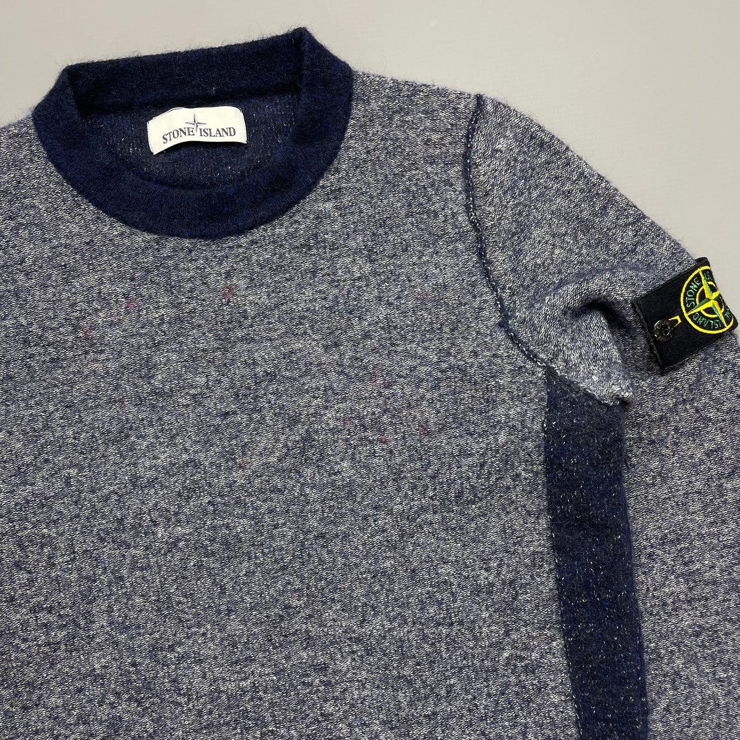 Stone Island Blue Tri-Tone AW17 Crewneck Knit Jumper