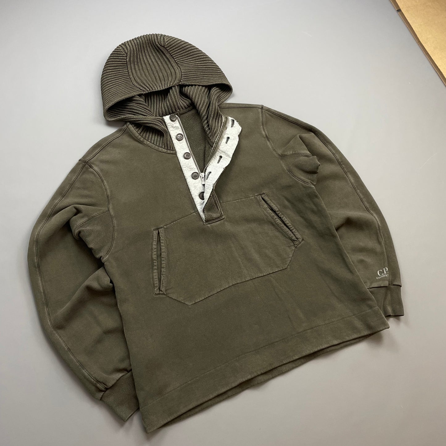 C.P. Company Khaki AW09 Ribbed Knit Hood Pullover Jumper