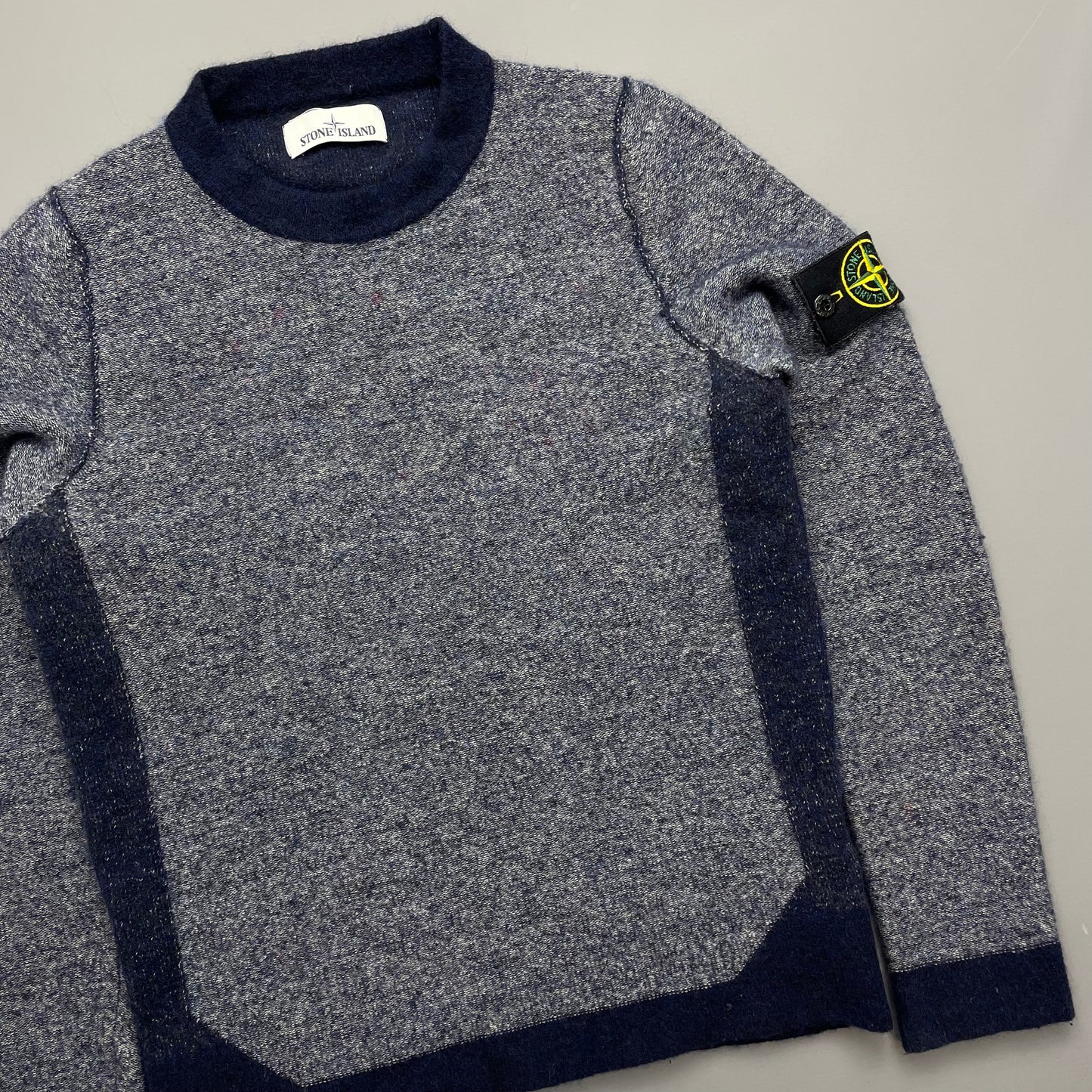 Stone Island Blue Tri-Tone AW17 Crewneck Knit Jumper