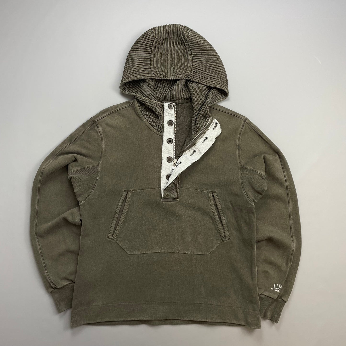 C.P. Company Khaki AW09 Ribbed Knit Hood Pullover Jumper