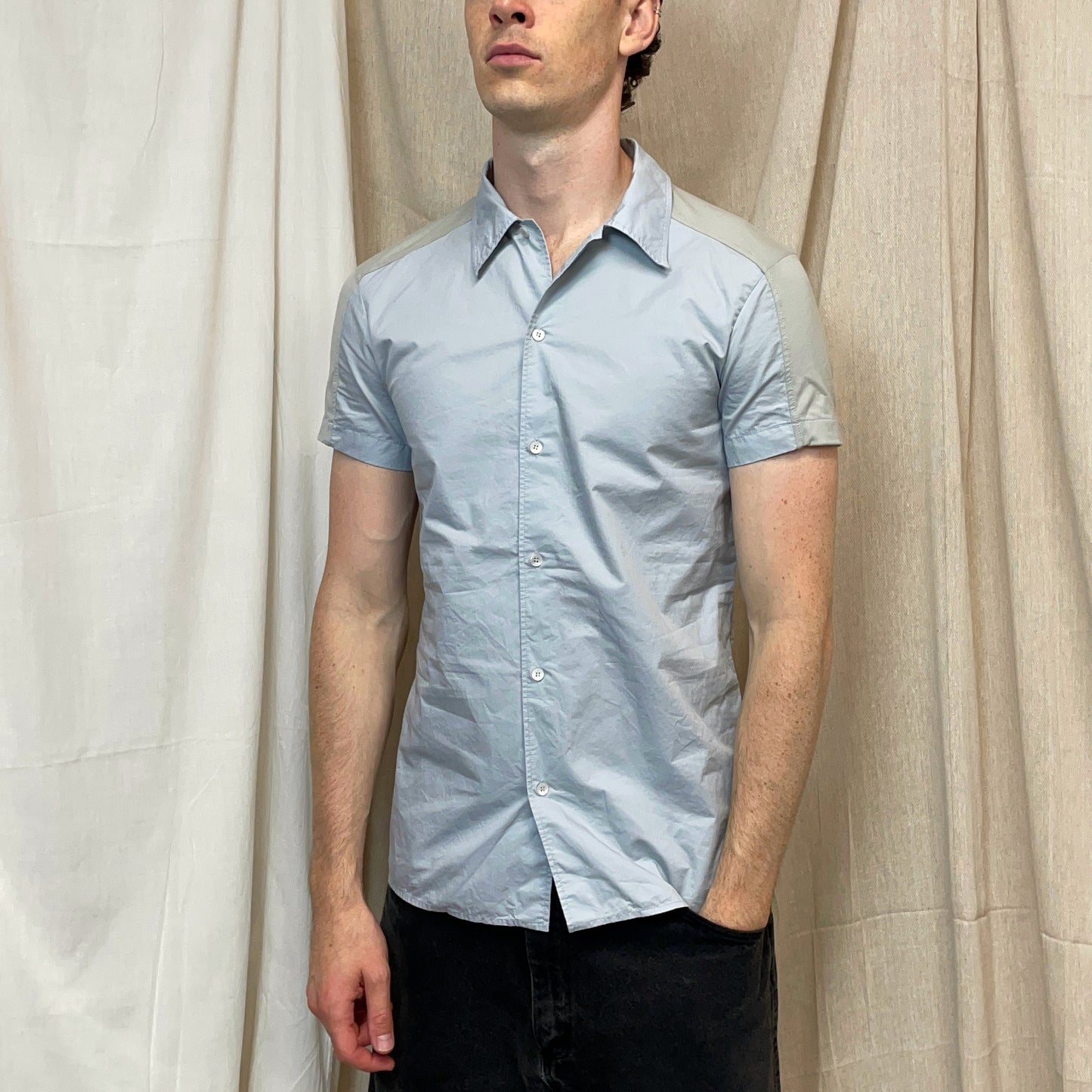 Prada Sport Light Blue 00s Panelled Short Sleeve Button-Up Shirt