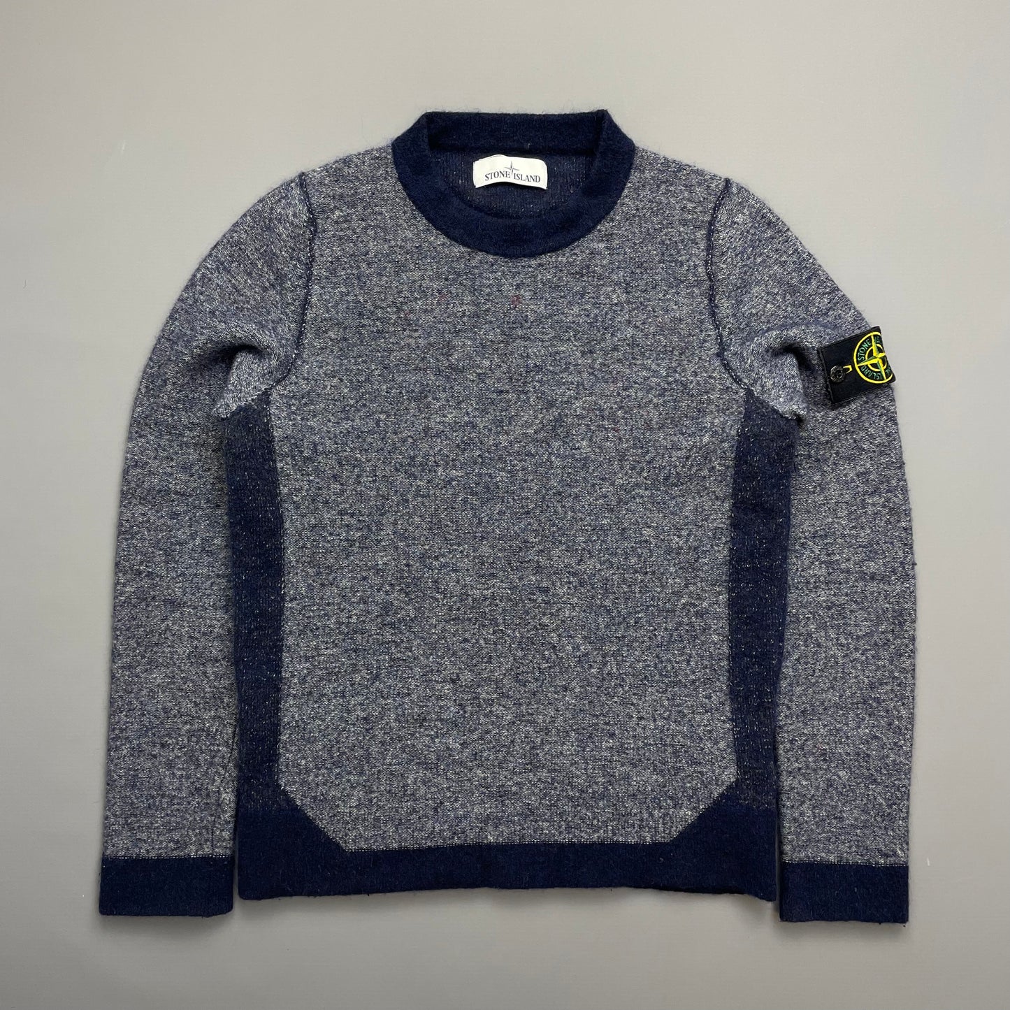 Stone Island Blue Tri-Tone AW17 Crewneck Knit Jumper
