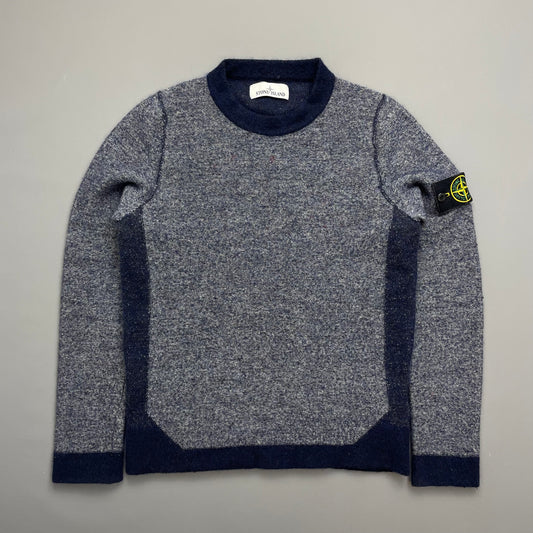 Stone Island Blue Tri-Tone AW17 Crewneck Knit Jumper