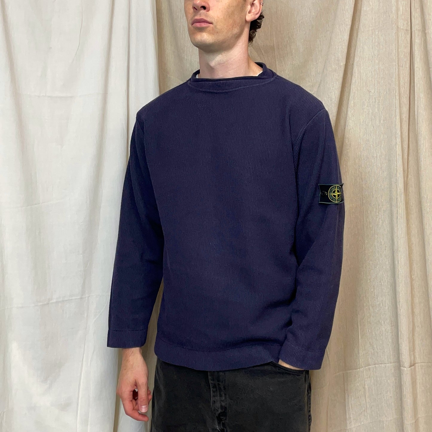 Stone Island Navy SS99 Ribbed Dual Collar Jumper