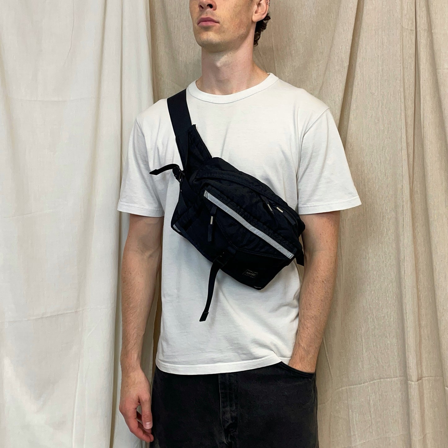 Porter Yoshida & Co. Black Nylon Canvas 3M Reflective Crossbody Bag