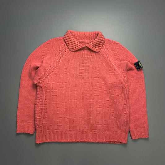 Stone Island Peach Orange 90s Green Edge Badge Wool Knit Jumper