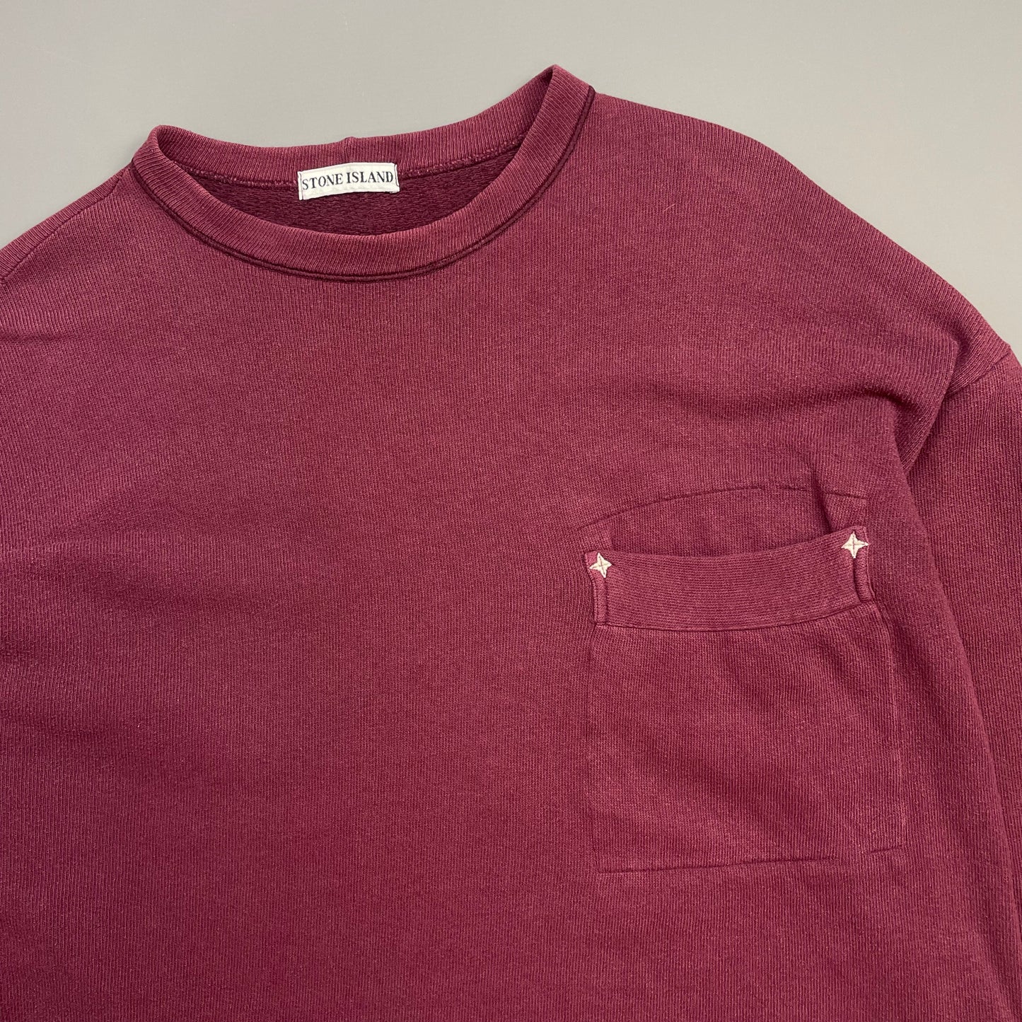 Stone Island Maroon 80s Compass Stitch Pocket Jumper