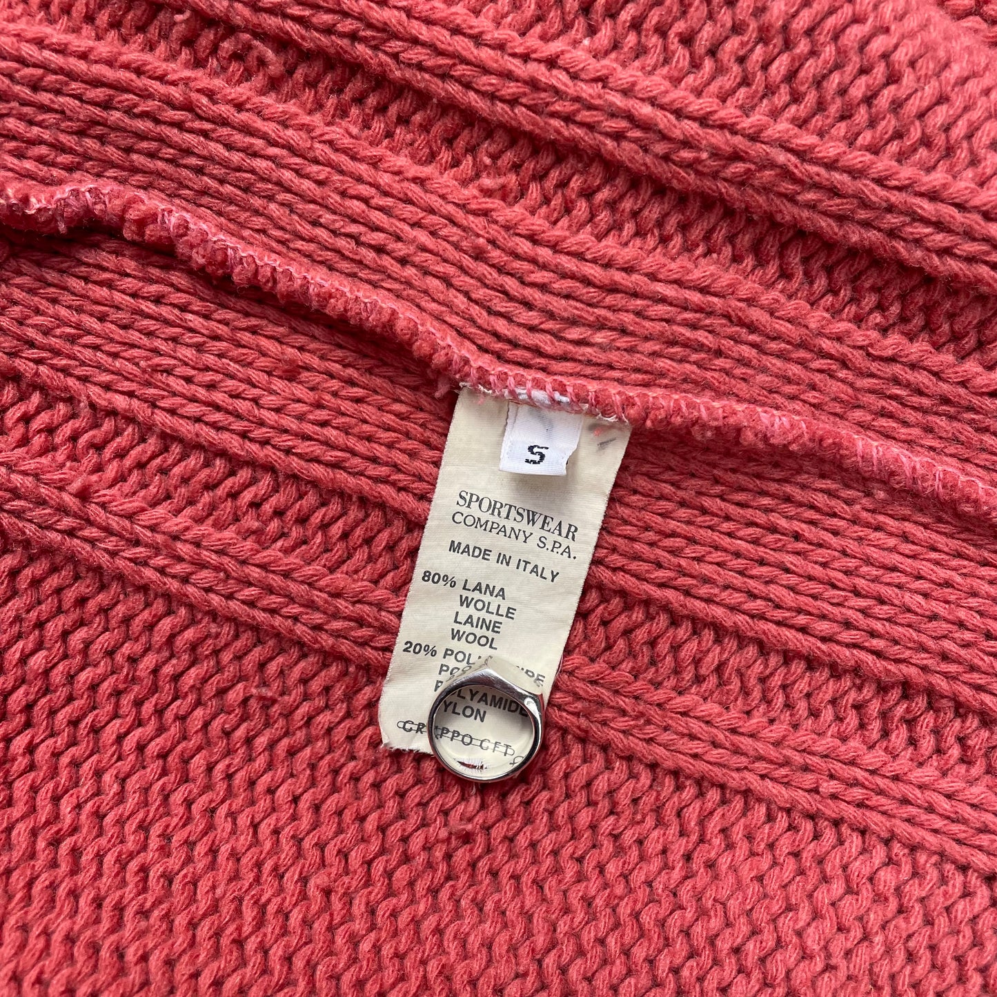 Stone Island Peach Orange 90s Green Edge Badge Wool Knit Jumper