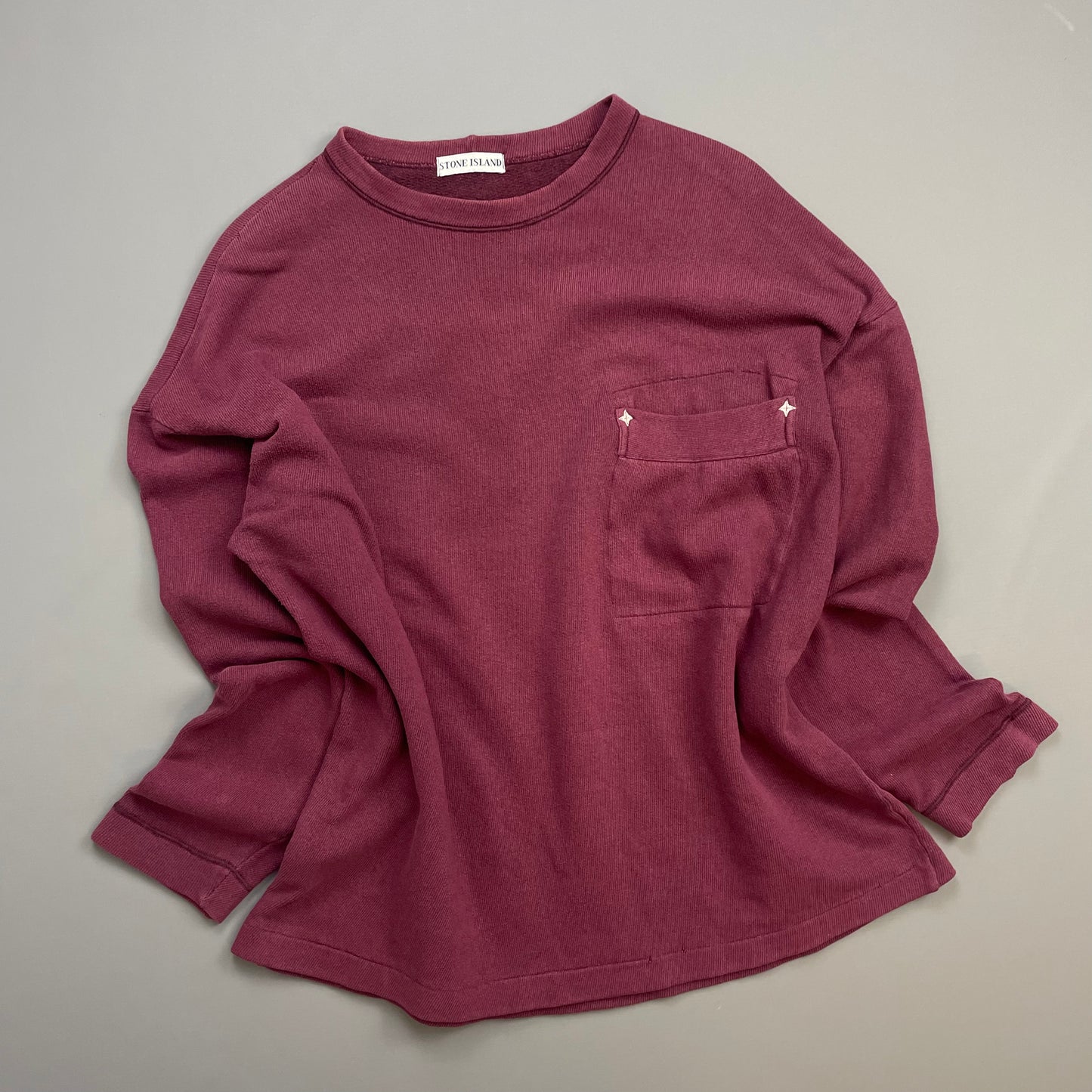 Stone Island Maroon 80s Compass Stitch Pocket Jumper
