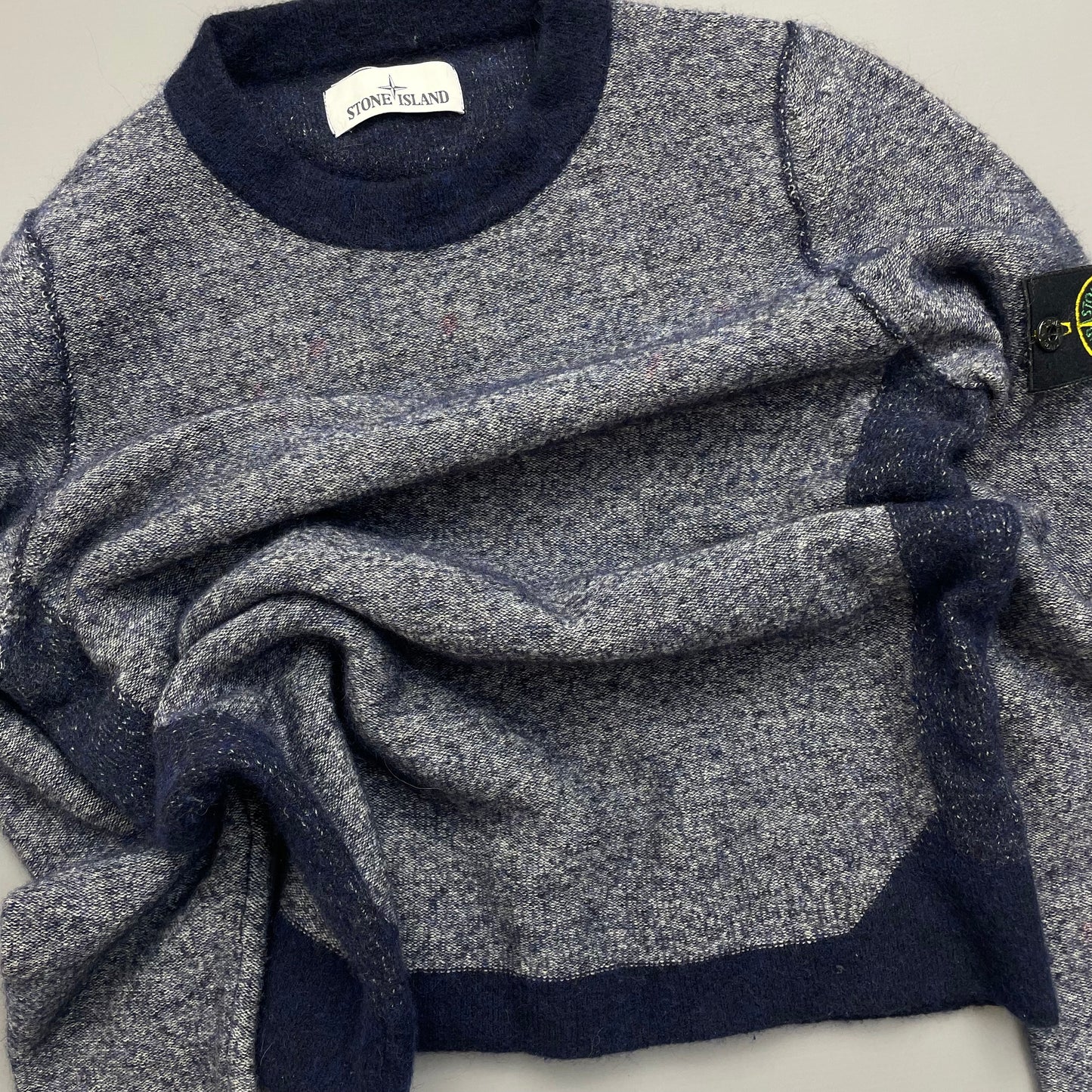 Stone Island Blue Tri-Tone AW17 Crewneck Knit Jumper