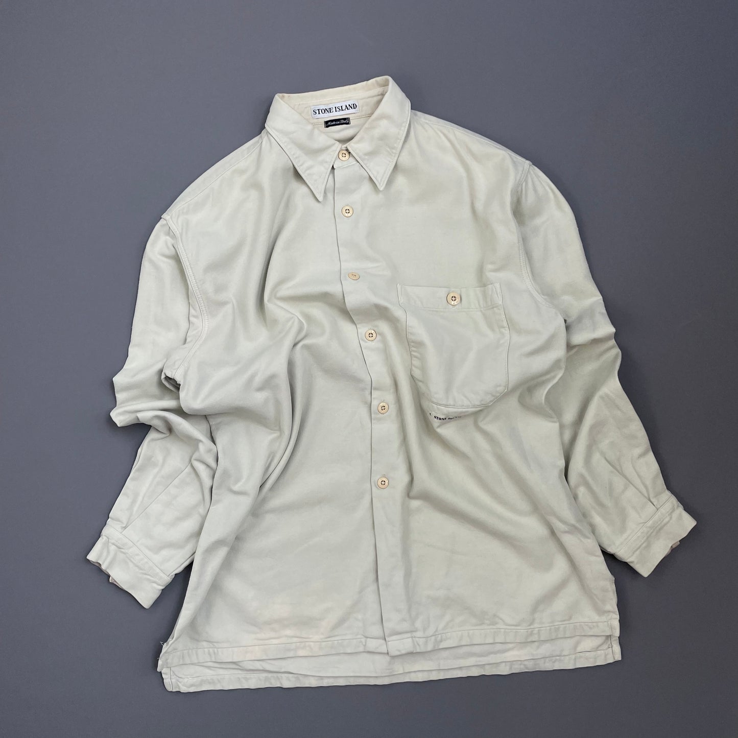 Stone Island Cream AW98 Button-Up Thick Cotton Shirt