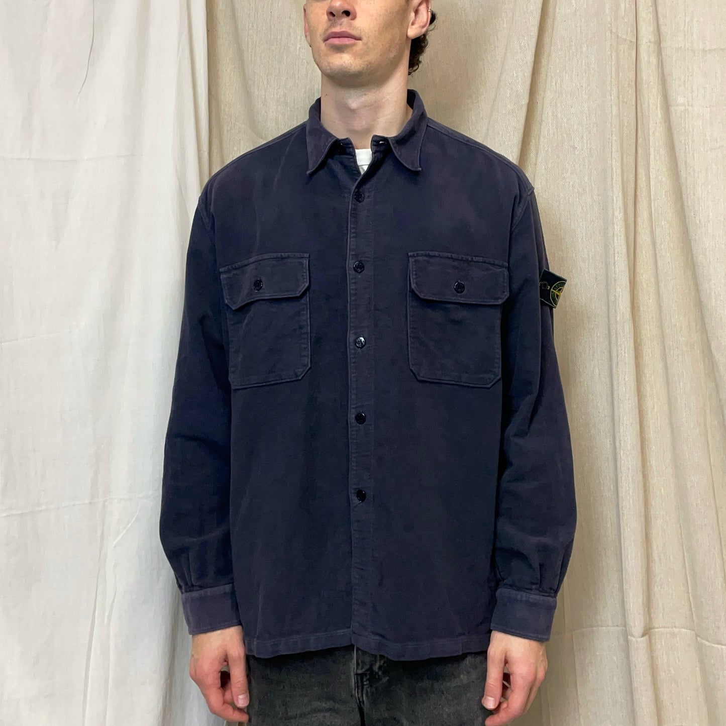 Stone Island Navy AW95 Cotton Moleskin Green Edge Badge Overshirt