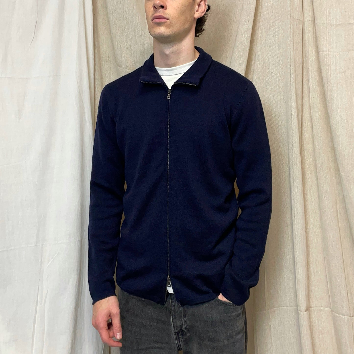 Prada Sport Navy 00s Wool Zip-Through Knit Cardigan