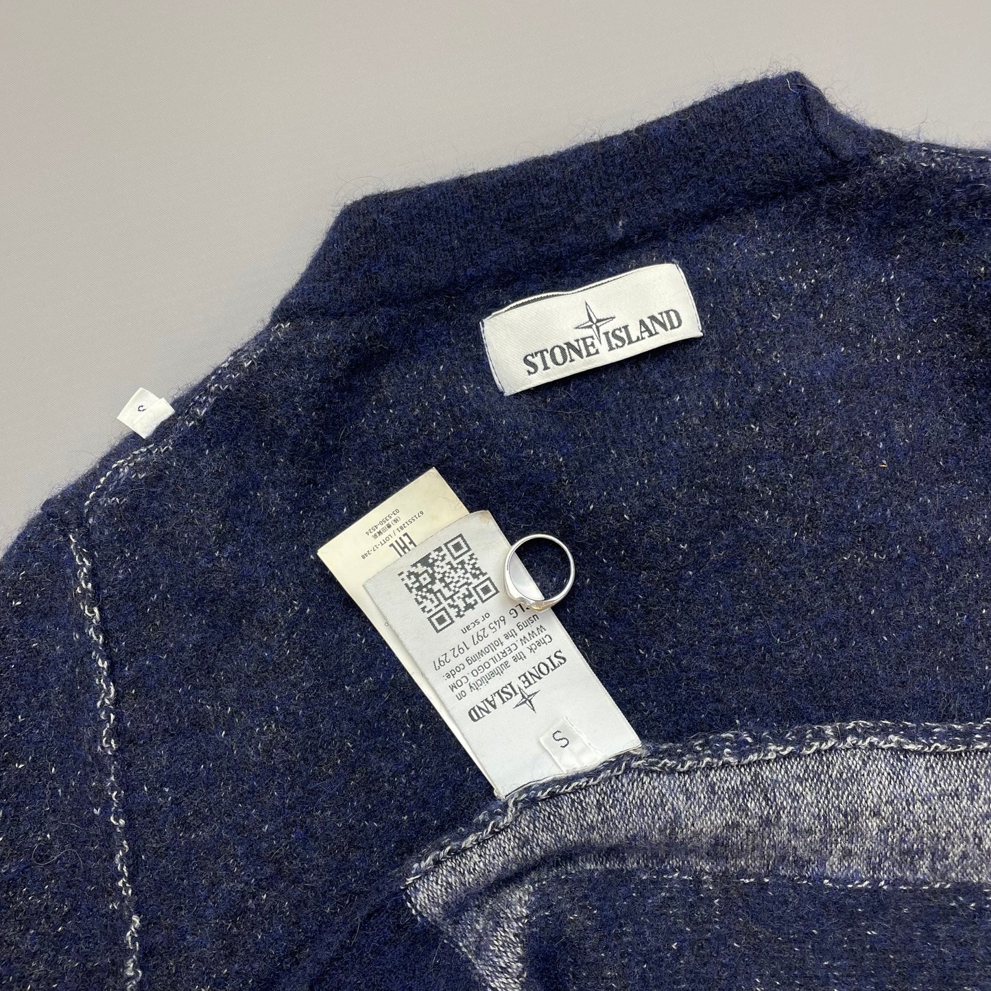 Stone Island Blue Tri-Tone AW17 Crewneck Knit Jumper