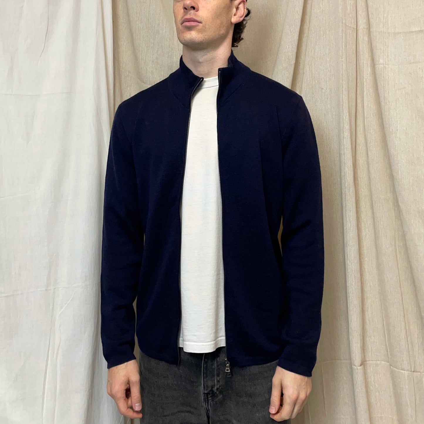 Prada Sport Navy 00s Wool Zip-Through Knit Cardigan