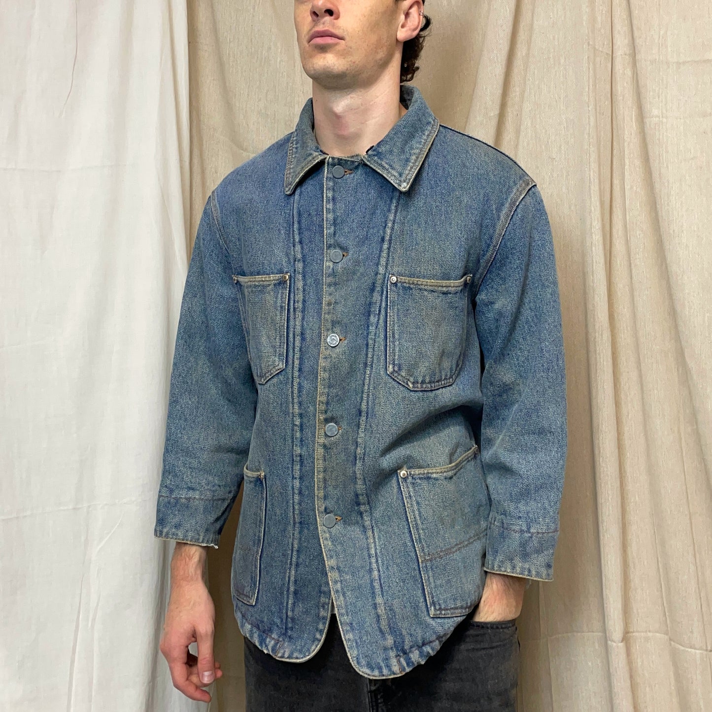 Armani Jeans Blue 90s Denim Heavyweight Wool-Lined Chore Workwear Jacket