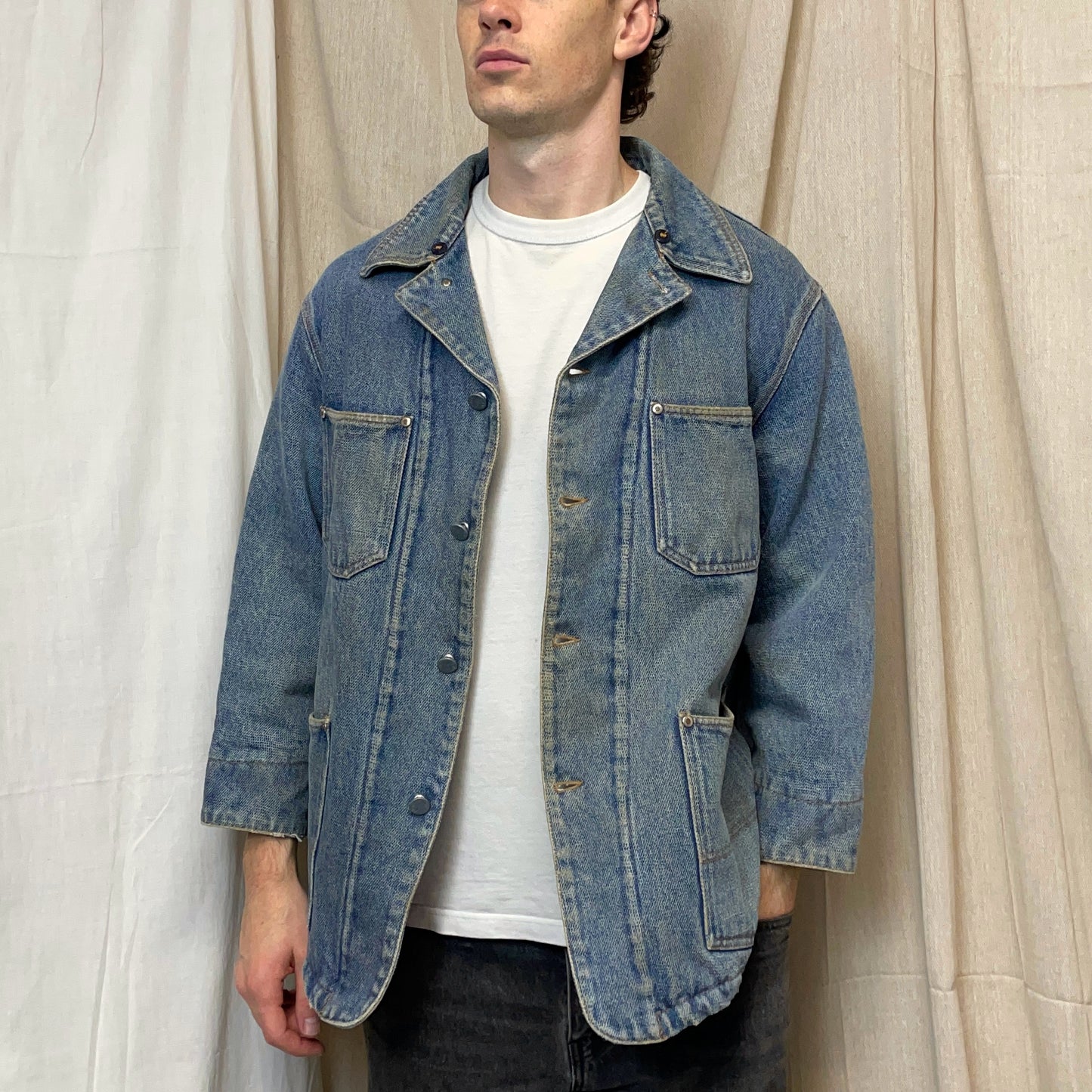 Armani Jeans Blue 90s Denim Heavyweight Wool-Lined Chore Workwear Jacket