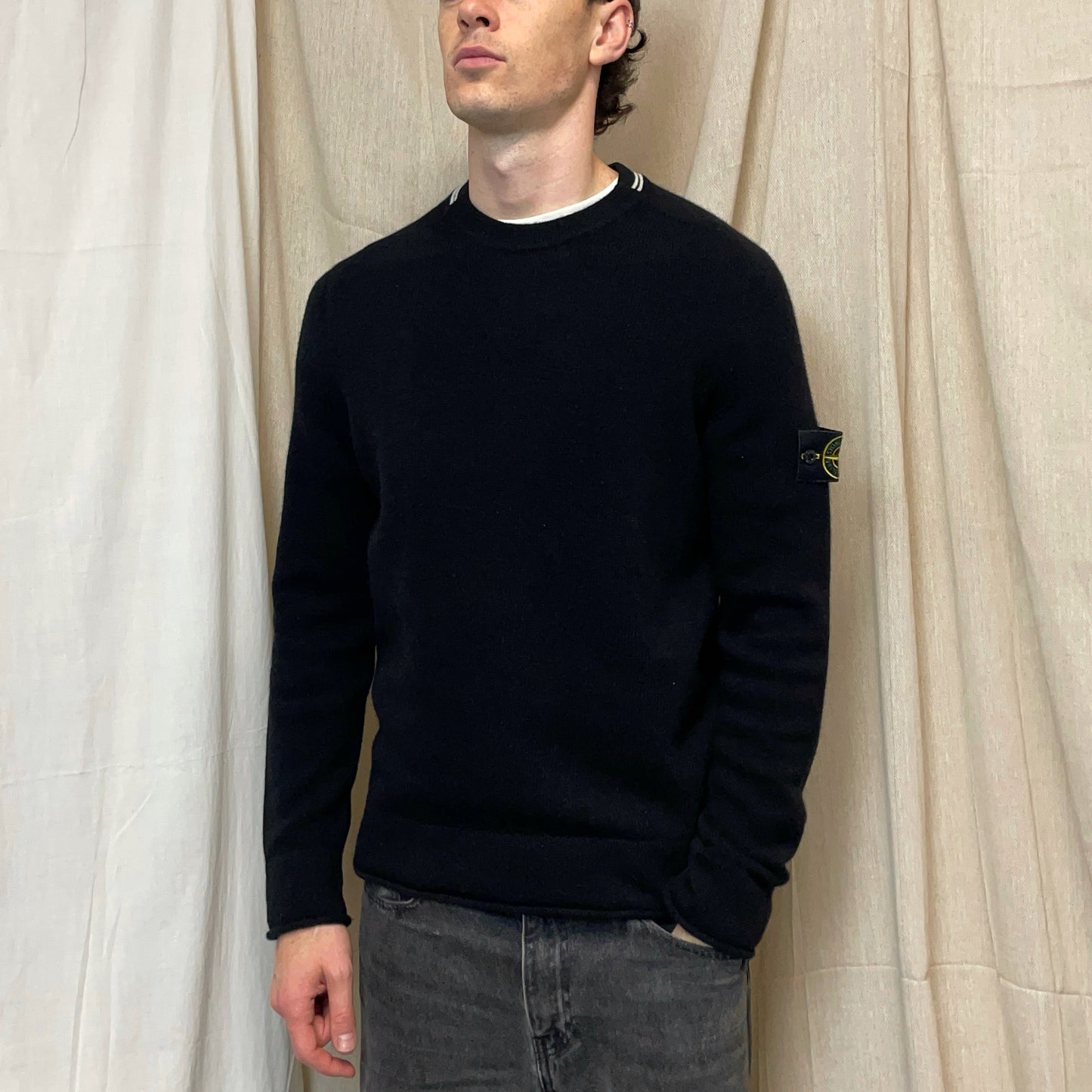 Stone Island Black AW19 Wool Blend Knit Crewneck Jumper