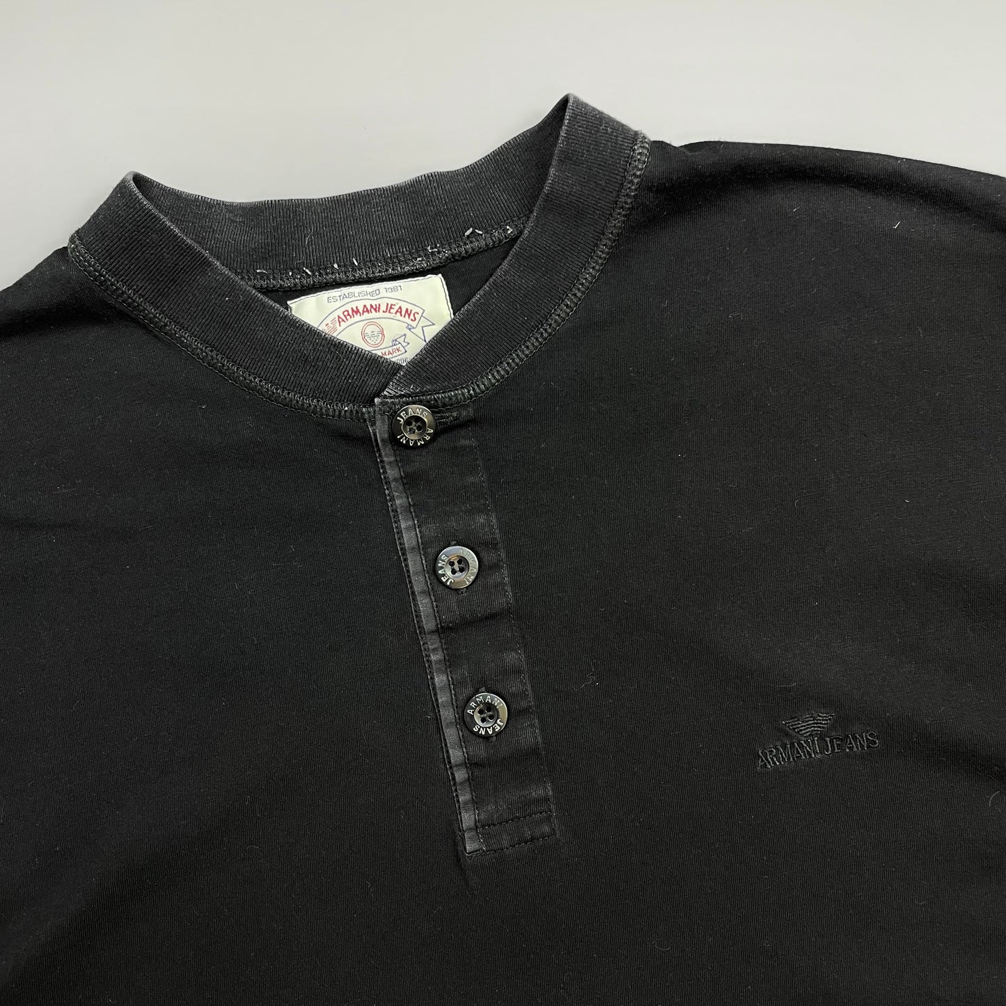 Armani Jeans Black 90s Lightweight Henley Tee