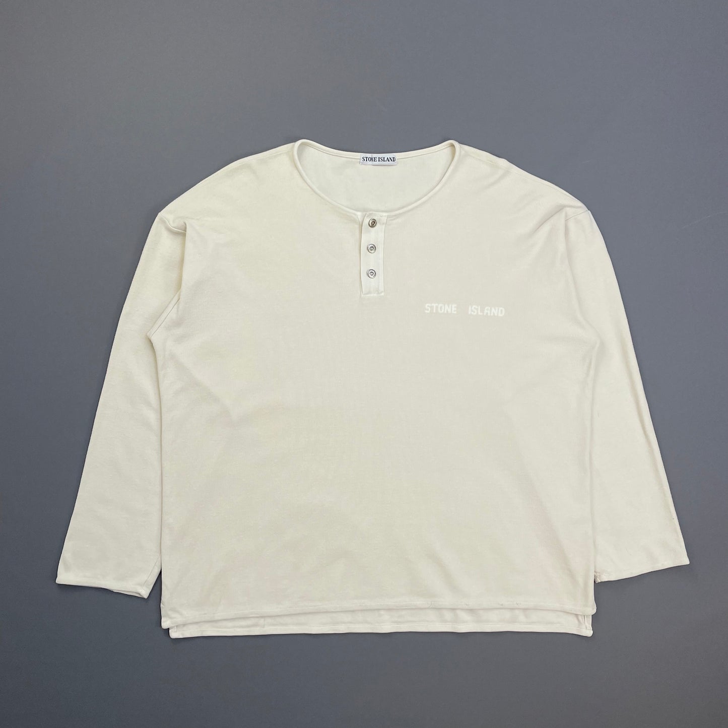 Stone Island Cream 80s Silver Button-Up Fine-Rib Cotton Jumper