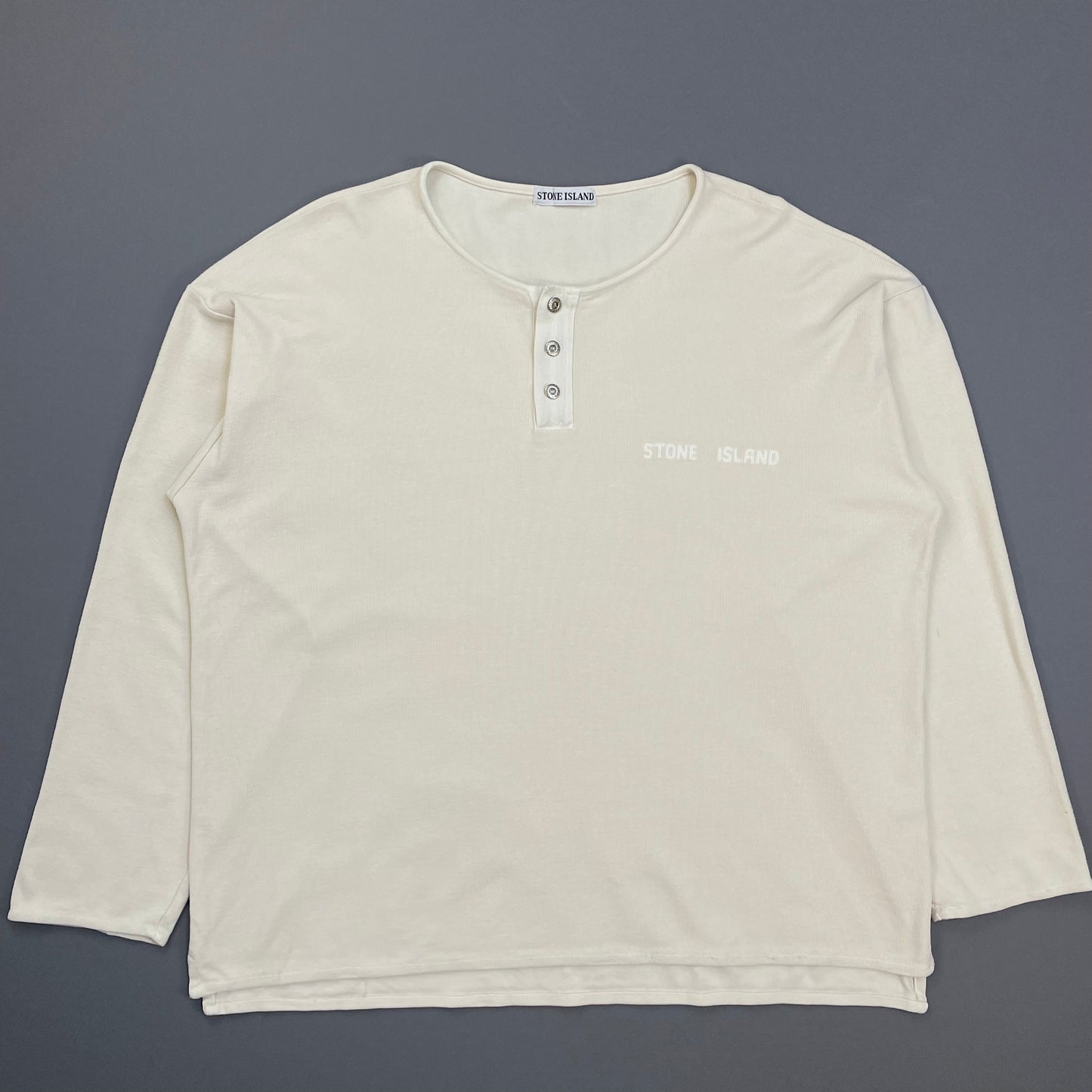 Stone Island Cream 80s Silver Button-Up Fine-Rib Cotton Jumper