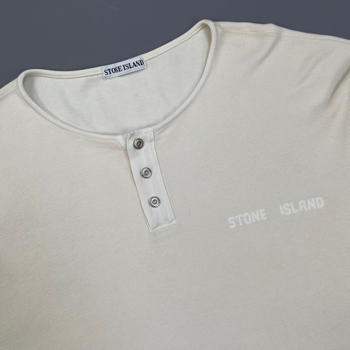 Stone Island Cream 80s Silver Button-Up Fine-Rib Cotton Jumper