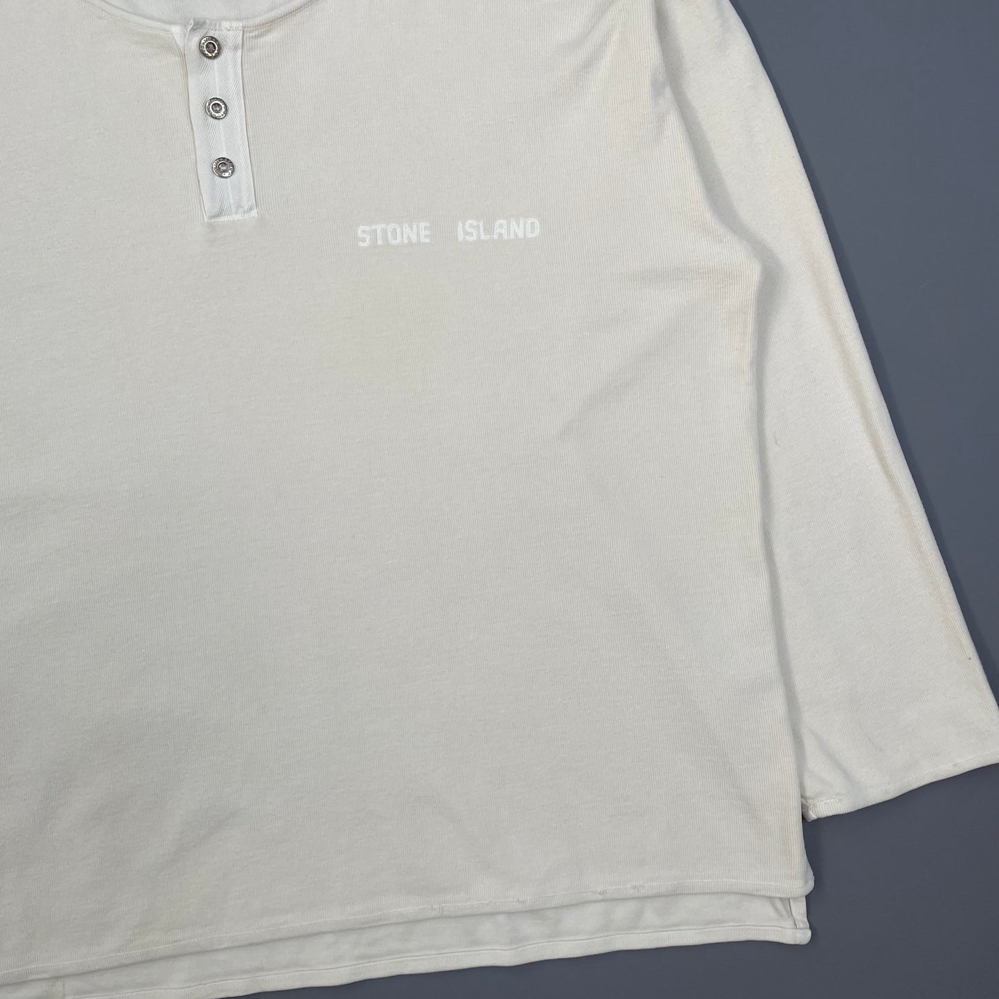 Stone Island Cream 80s Silver Button-Up Fine-Rib Cotton Jumper