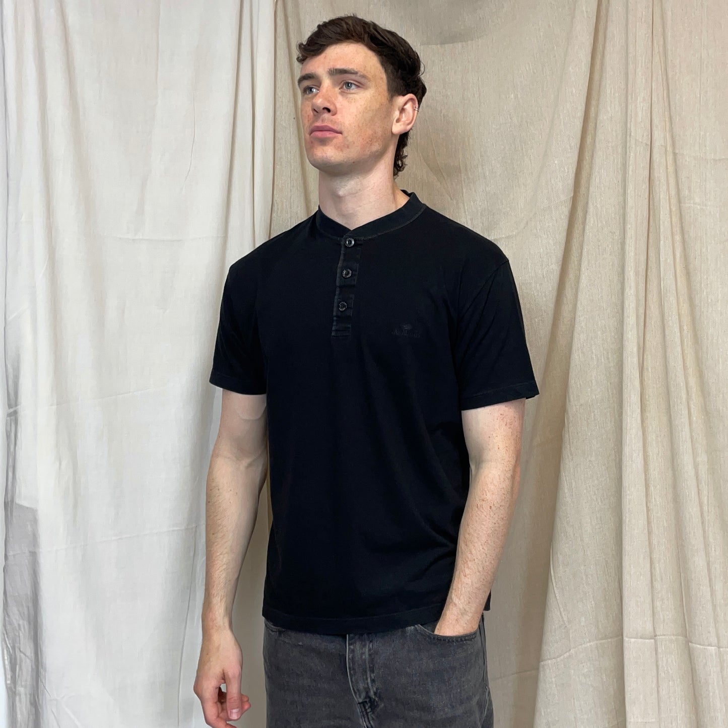 Armani Jeans Black 90s Lightweight Henley Tee