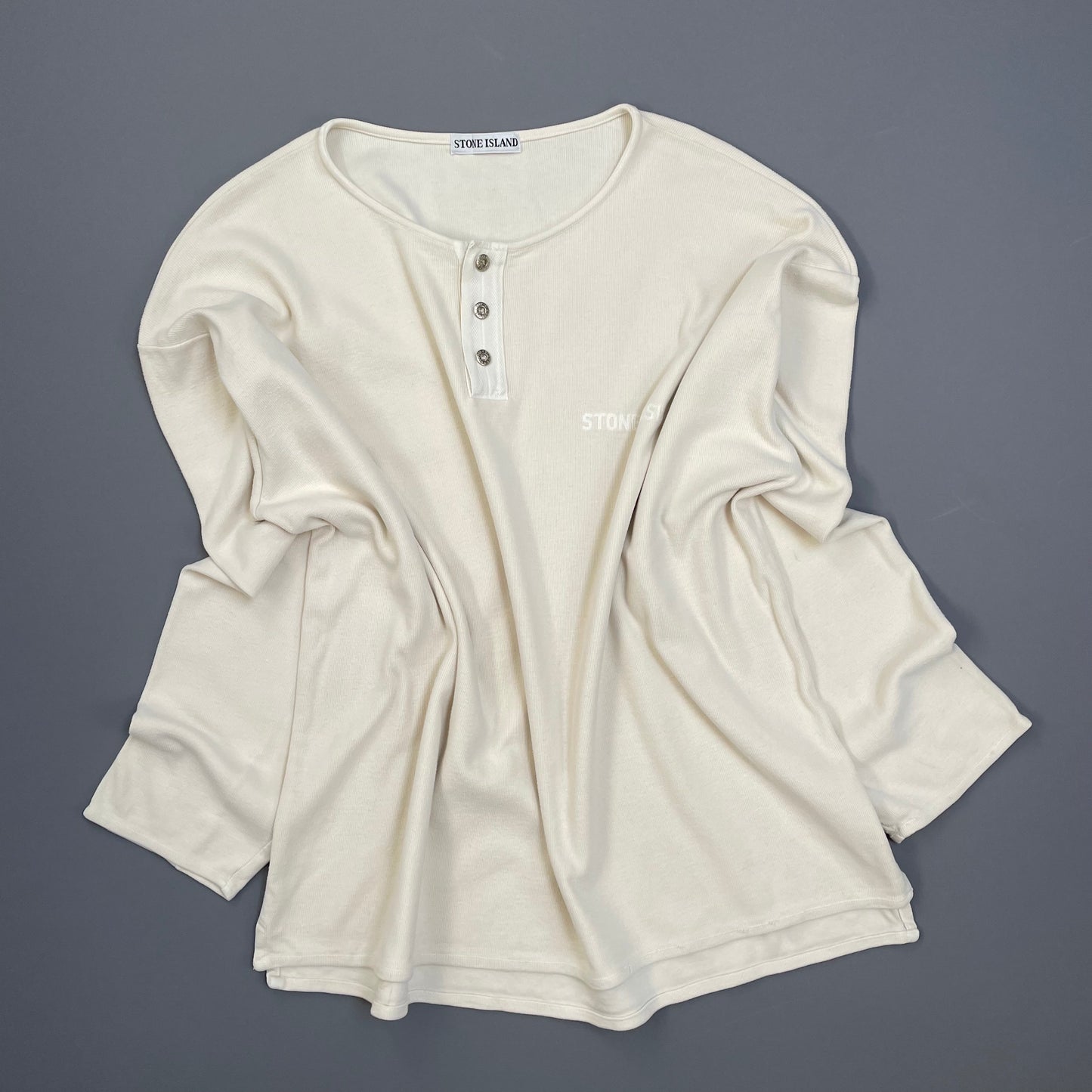 Stone Island Cream 80s Silver Button-Up Fine-Rib Cotton Jumper