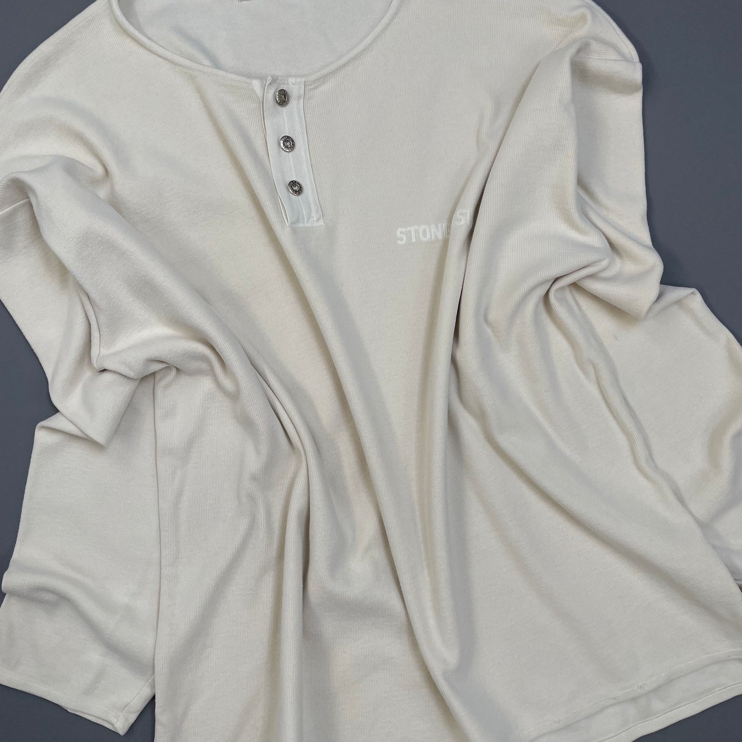 Stone Island Cream 80s Silver Button-Up Fine-Rib Cotton Jumper