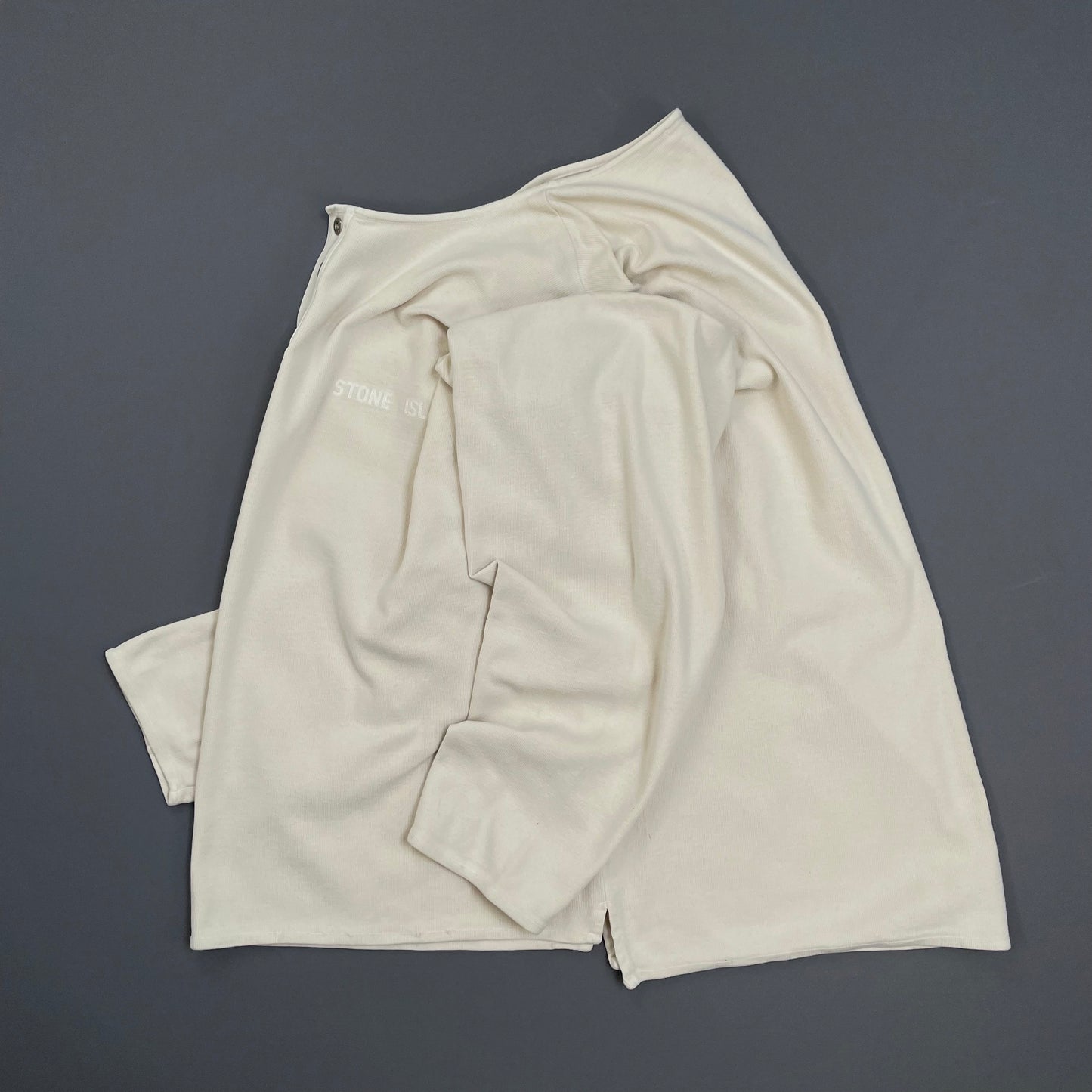 Stone Island Cream 80s Silver Button-Up Fine-Rib Cotton Jumper