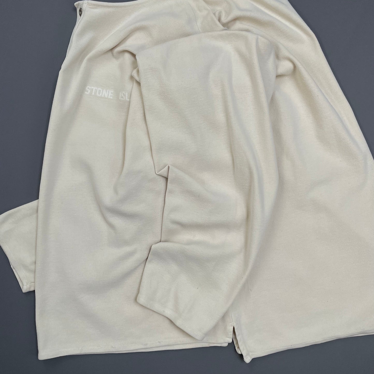 Stone Island Cream 80s Silver Button-Up Fine-Rib Cotton Jumper