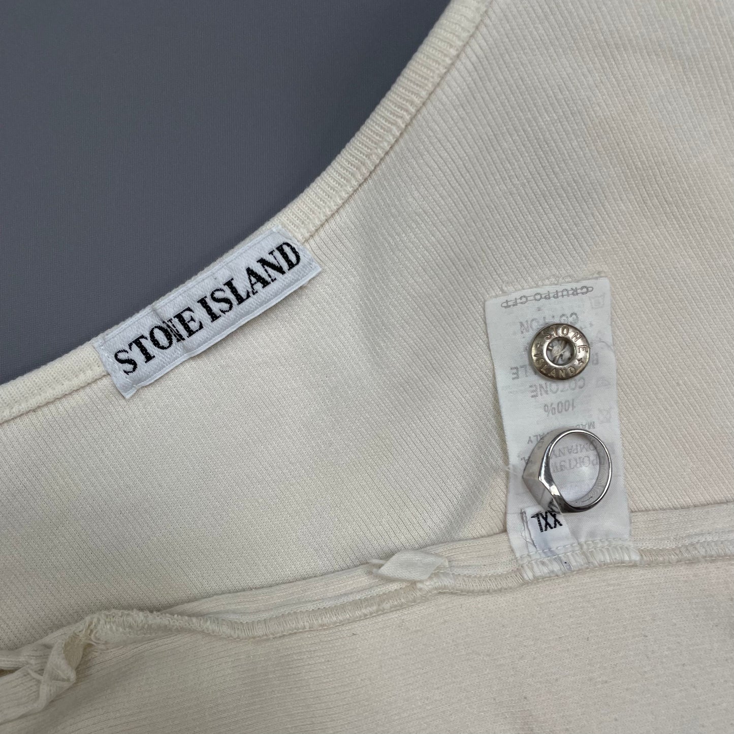 Stone Island Cream 80s Silver Button-Up Fine-Rib Cotton Jumper