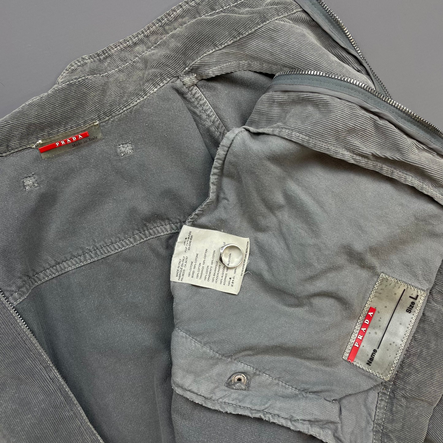 Prada Sport Grey 00s Corduroy Lightweight Zip-Through Jacket